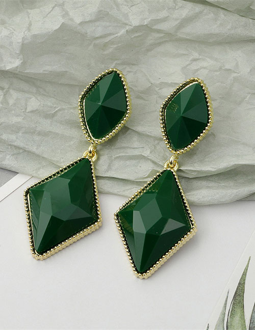 Fashion 2 Green Diamond Resin Rhombus Geometric Stud Earrings