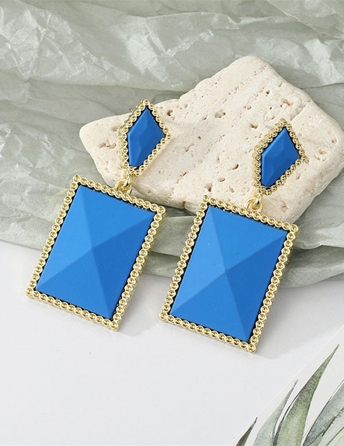 Fashion 2 Blue Square Geometric Resin Square Earrings