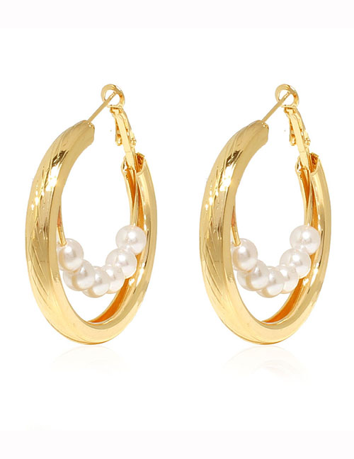 Fashion Gold Alloy Pearl Ring Geometric Earrings