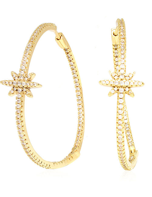 Fashion Gold Metal Zirconium Hexagram Earrings