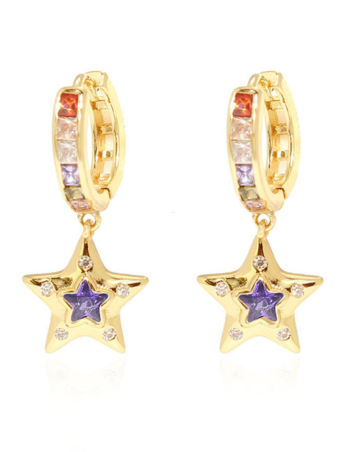 Fashion Purple Brass And Diamond Pentagram Earrings