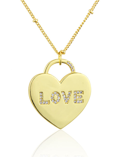 Fashion Gold Plated Brass And Diamond Letter Heart Necklace