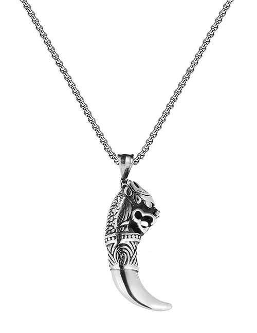 Fashion Ancient Silver Titanium Steel Wolf Tooth Necklace