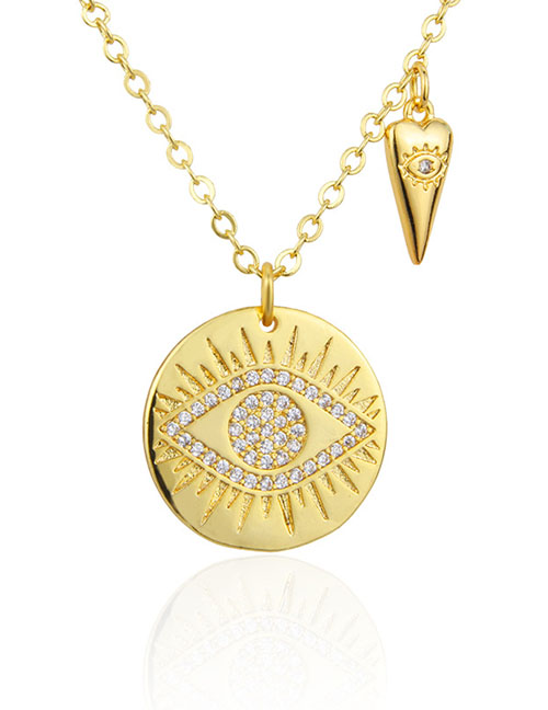 Fashion Gold Color Plated Brass Gold Plated Zirconium Eye Medal Necklace