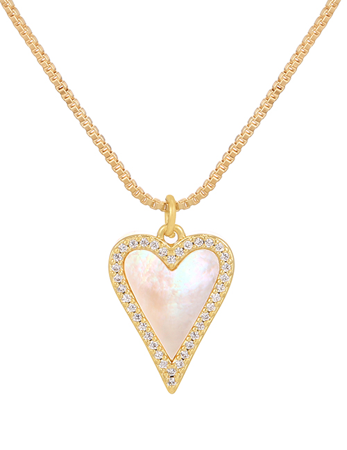 Fashion White Bronze Zirconium Heart Shell Necklace