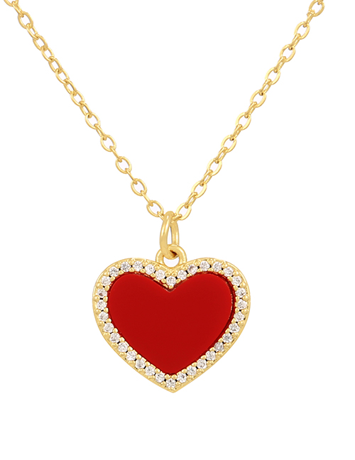 Fashion Red Bronze Zirconium Heart Resin Necklace