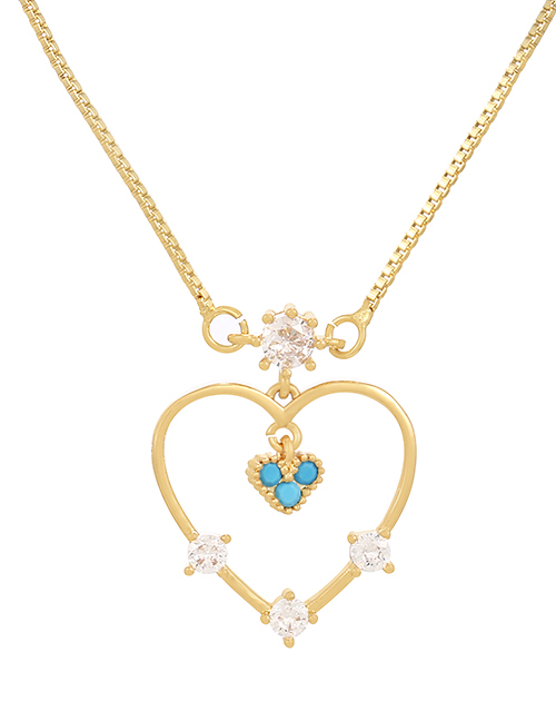 Fashion Blue Bronze Zirconium Heart Necklace