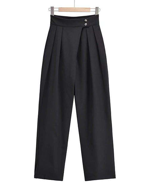 Fashion Black Solid Color Irregular Waist Pleated Wide Leg Pants