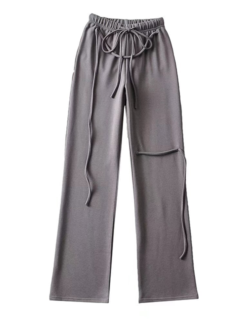 Fashion Dark Grey Lace-up Straight-leg Sweatpants