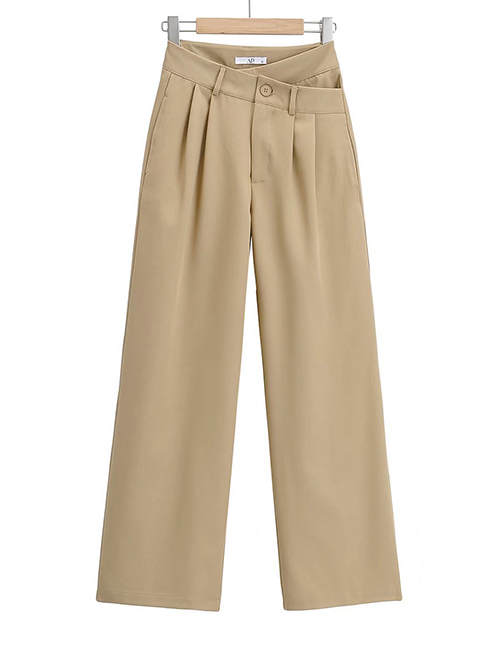 Fashion Khaki Solid Color Irregular Buttoned Straight Suit Pants
