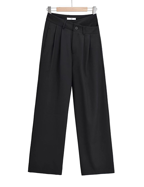 Fashion Black Solid Color Irregular Buttoned Straight Suit Pants