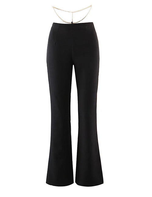 Fashion Black Elastic Chain Lace-up Trousers