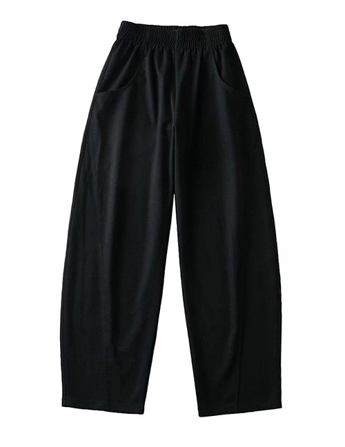 Fashion Black Solid Elastic Straight Leg Sweatpants