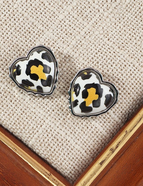 Fashion Leopard Print Metal Leopard Print Heart Stud Earrings