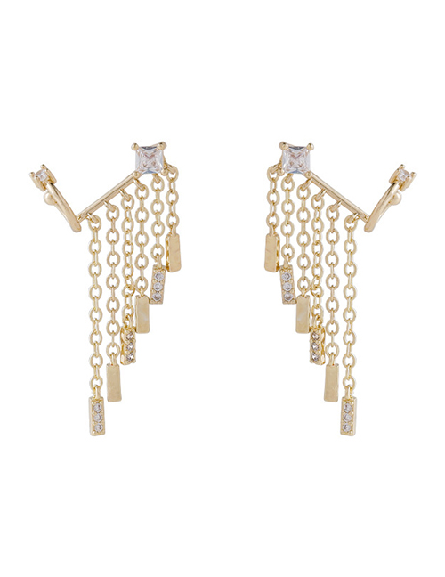 Fashion Gold Color Brass Diamond Tassel Stud Earrings