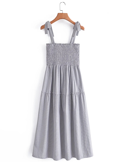 Fashion Grey And White Elasticated Lace-up Dress