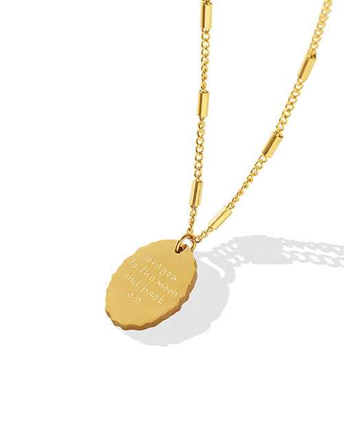 Fashion Gold Color Necklace-40+5cm Stainless Steel Engraved Alphabet Oval Necklace