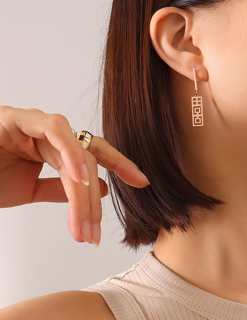 Fashion Pair Of Rose Earrings Stainless Steel Gold Plated Geometric Long Plate Earrings