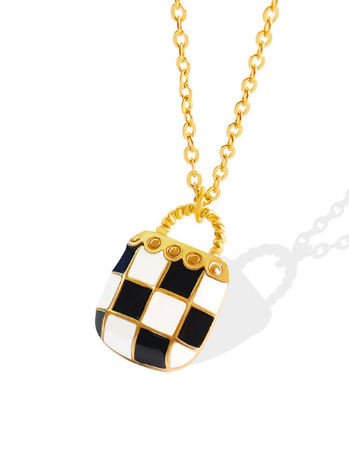 Fashion Gold Color Necklace-40+5cm Titanium Gold Plated Oil Drip Checkerboard Necklace