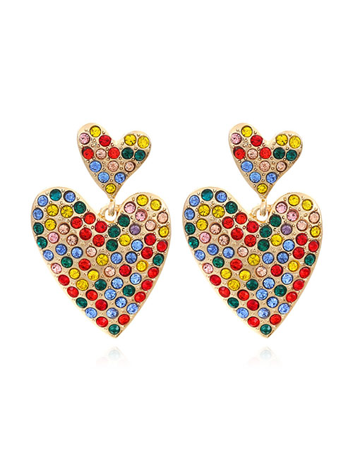Fashion Mixed Color Alloy Diamond Heart Stud Earrings