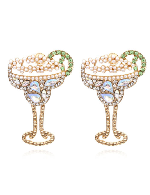 Fashion Mixed Color Alloy Diamond Wine Glass Stud Earrings