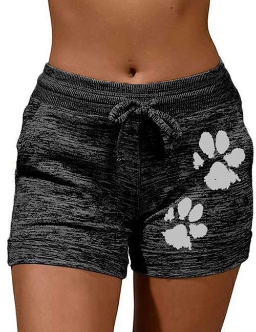 Fashion Dark Grey Cat's Paw Printed Quick-drying Lace-up Stretch Shorts