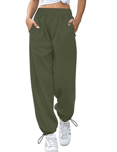 Fashion Armygreen Drawstring Wide Leg Trousers