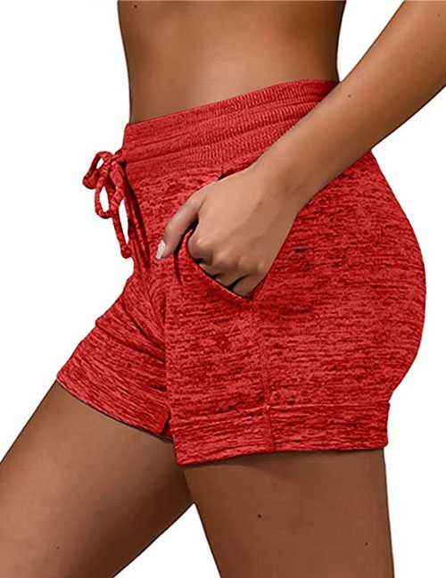 Fashion Red Nipped Waist Strap Stretch Shorts