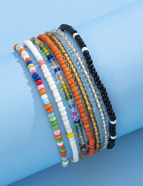 Fashion Color Geometric Colorful Rice Beads Beaded Bracelet Set
