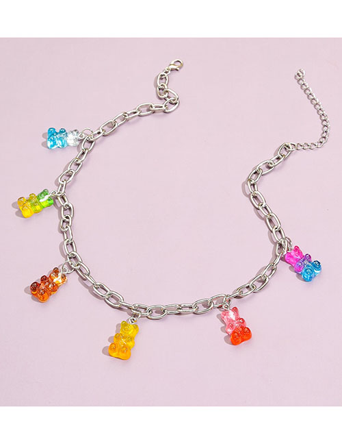 Fashion Silver Color Colorful Bear Tassel Necklace