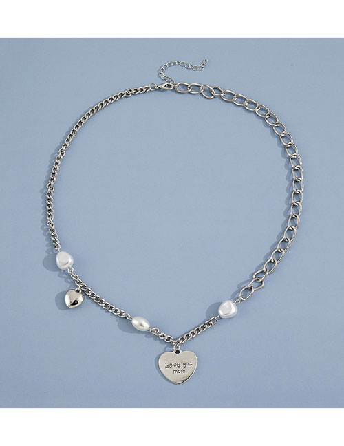 Fashion Silver Color Alloy Alphabet Pearl Heart Necklace