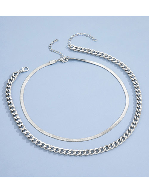 Fashion Silver Color Alloy Chain Snake Bone Chain Double Layer Necklace
