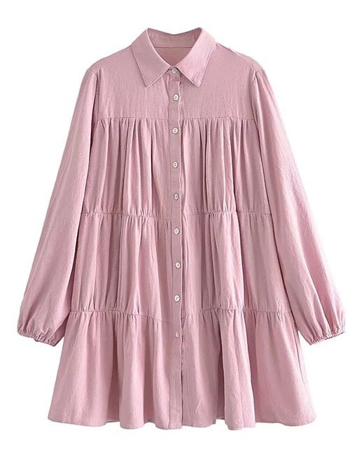 Fashion Leather Pink Buttoned Lapel Shirt