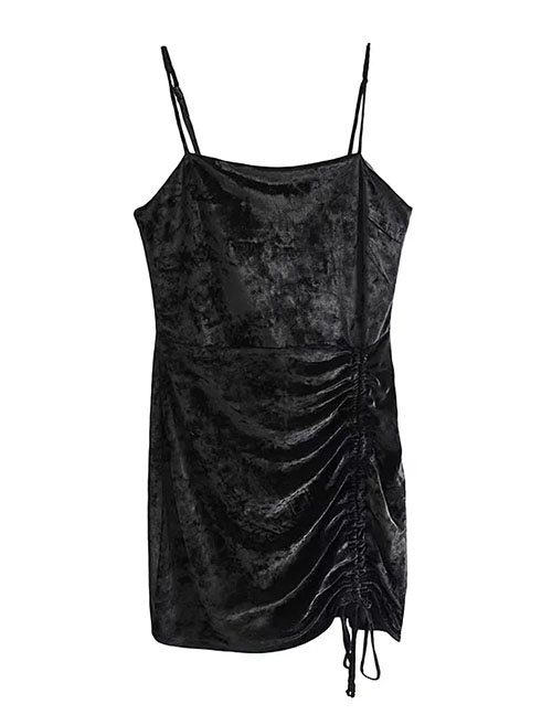 Fashion Black Diamond Velvet Slip Dress