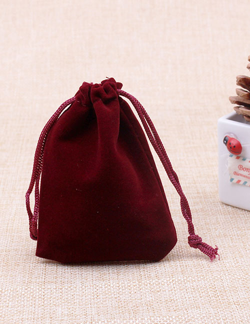 Fashion Wine Red 5*7cm Solid Color Flannel Drawstring Gift Bag