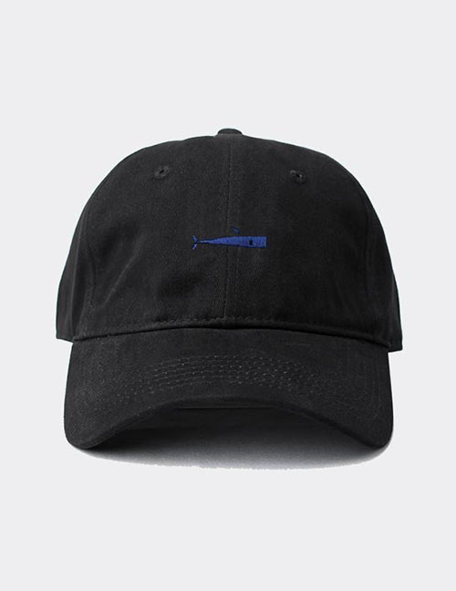 Fashion Black Little Whale Embroidered Soft Top Baseball Cap