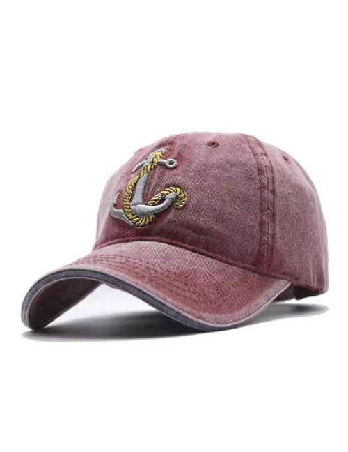 Fashion Wine Red Anchor Embroidered Baseball Cap