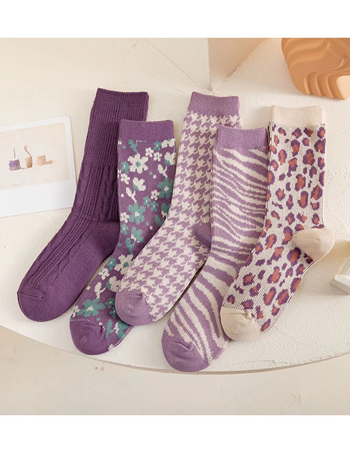 Fashion Five Pairs And One Pack Geometric Print Double Needle Two Way Socks