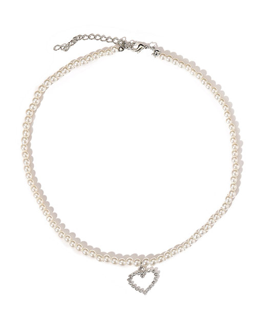 Fashion 7# Pearl Beaded Diamond Heart Necklace