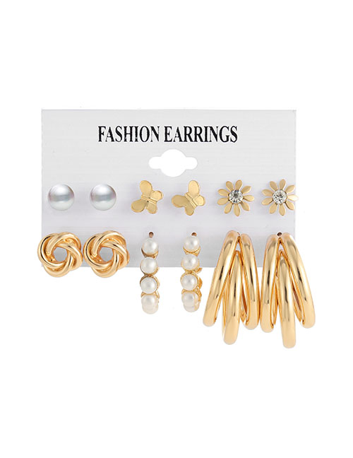 Fashion 3# Geometric Pearl Twist Earring Set