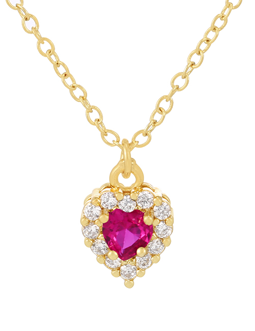 Fashion Red Bronze Zirconium Heart Necklace