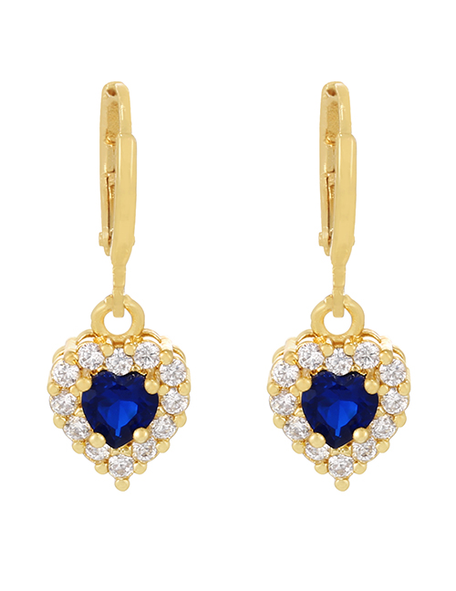 Fashion Royal Blue Copper Inlaid Zirconium Heart Earrings