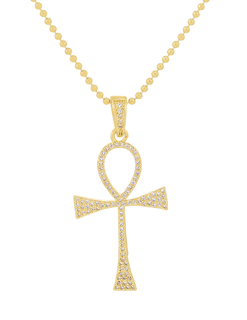 Fashion Gold-2 Bronze Zirconium Cross Necklace