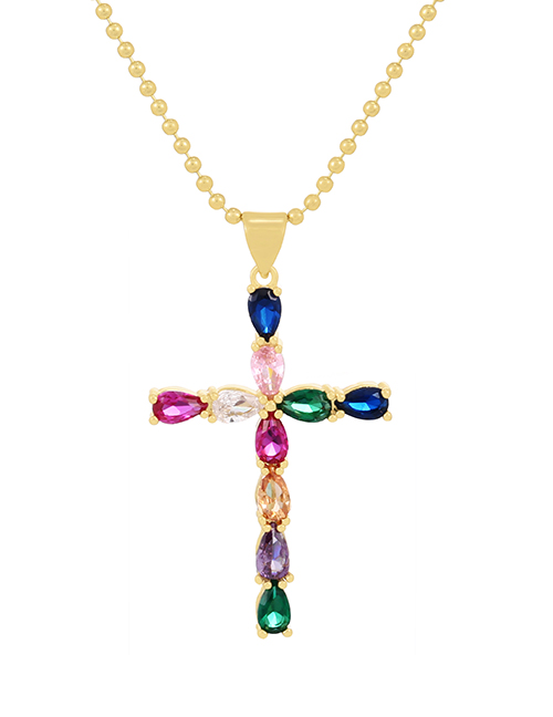 Fashion Color-4 Bronze Zirconium Cross Necklace
