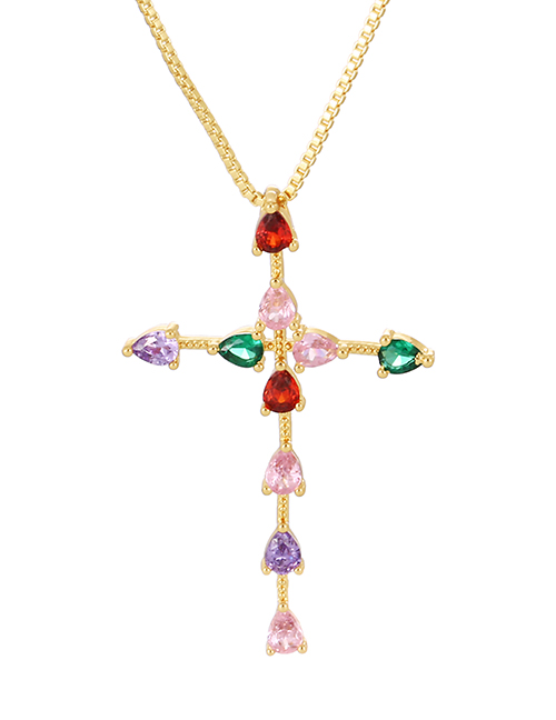 Fashion Color-6 Bronze Zirconium Cross Necklace