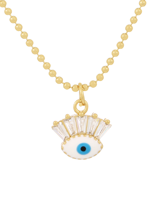 Fashion White Bronze Zirconium Oil Drop Eye Necklace