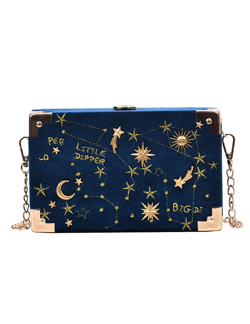 Fashion Blue Gold Velvet Star Messenger Bag