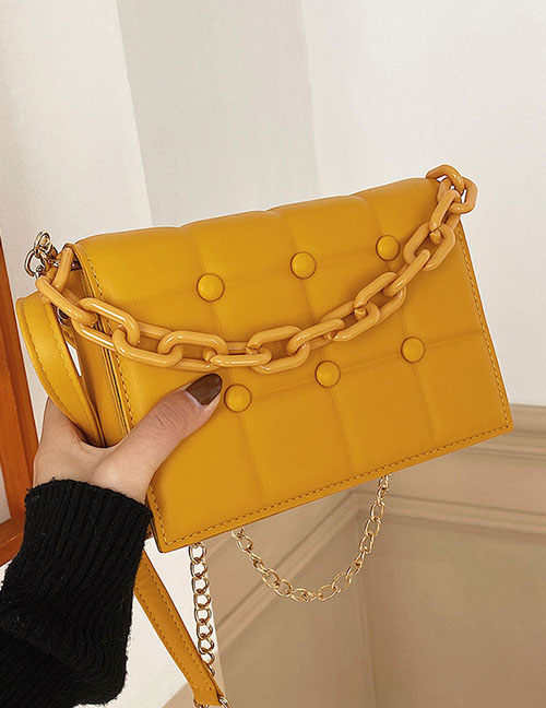 Fashion Yellow Pu Geometric Flap Crossbody Bag