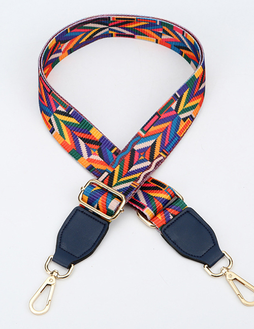 Fashion Colorful With Dark Blue Default Gold Color Hook Nylon Geometric Print Wide Diagonal Shoulder Strap