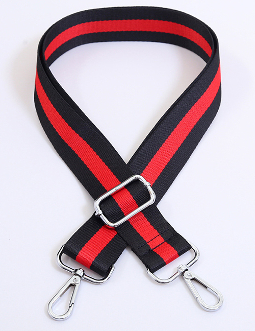 Fashion Black With Red Silver Hook Polyester Print Geometric Diagonal Wide Straps